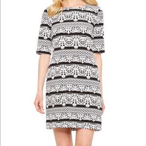 CHETTA B Tribal Print Black White Shift Dress